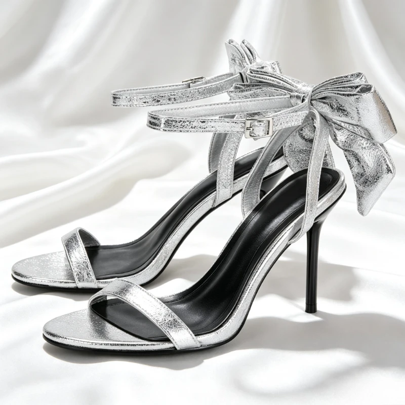 Women Fashion Brand - Luxe Zilveren Hakken Sandalen Vrouwen Boog