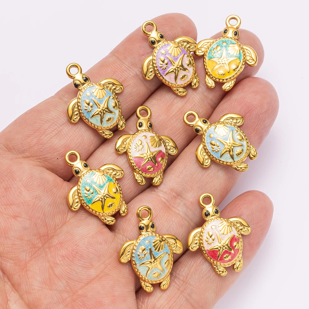 5 قطع الفولاذ المقاوم للصدأ المينا السلحفاة الذهب سحر رائعة السلاحف قلادة DIY مجوهرات قلادة النتائج سوار أقراط صنع #4