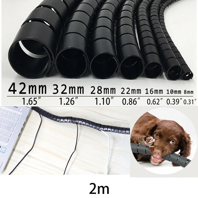 2m 28/32/42mm osłona kabla Protector drut organizator na biurko przewód komputerowy ochronna rurka ugryzienia klip narzędzia do zarządzania uchwyt spiralny