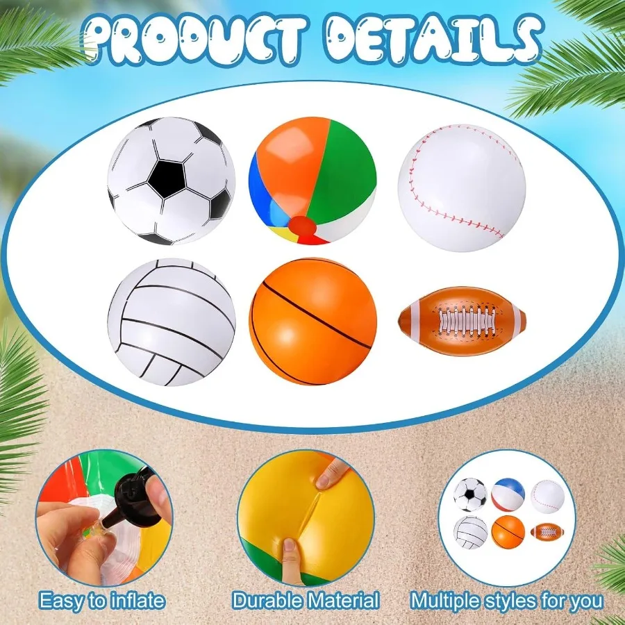 24 peças 16 Polegada mix esportes bolas de praia infláveis bolas de praia em massa esportes temáticos festa favores piscina float brinquedo para aniversário par