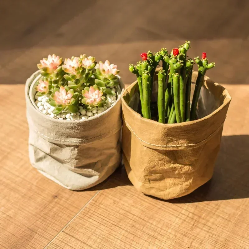 3-Sizes Pot Washable Kraft Paper Flowerpot Creative Desktop Flower Pots Reuseable Succulents Planter Multifunction Storage Bag