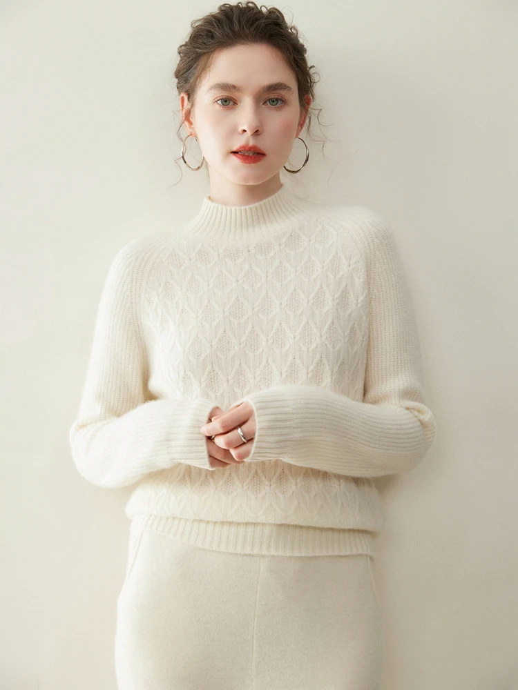 جديد المرأة وهمية الرقبة قاعدة الجاكار القمم شيك بسيط أساسيات نمط سميكة البلوز الخريف الشتاء 100% الكشمير محبوك سترة #4