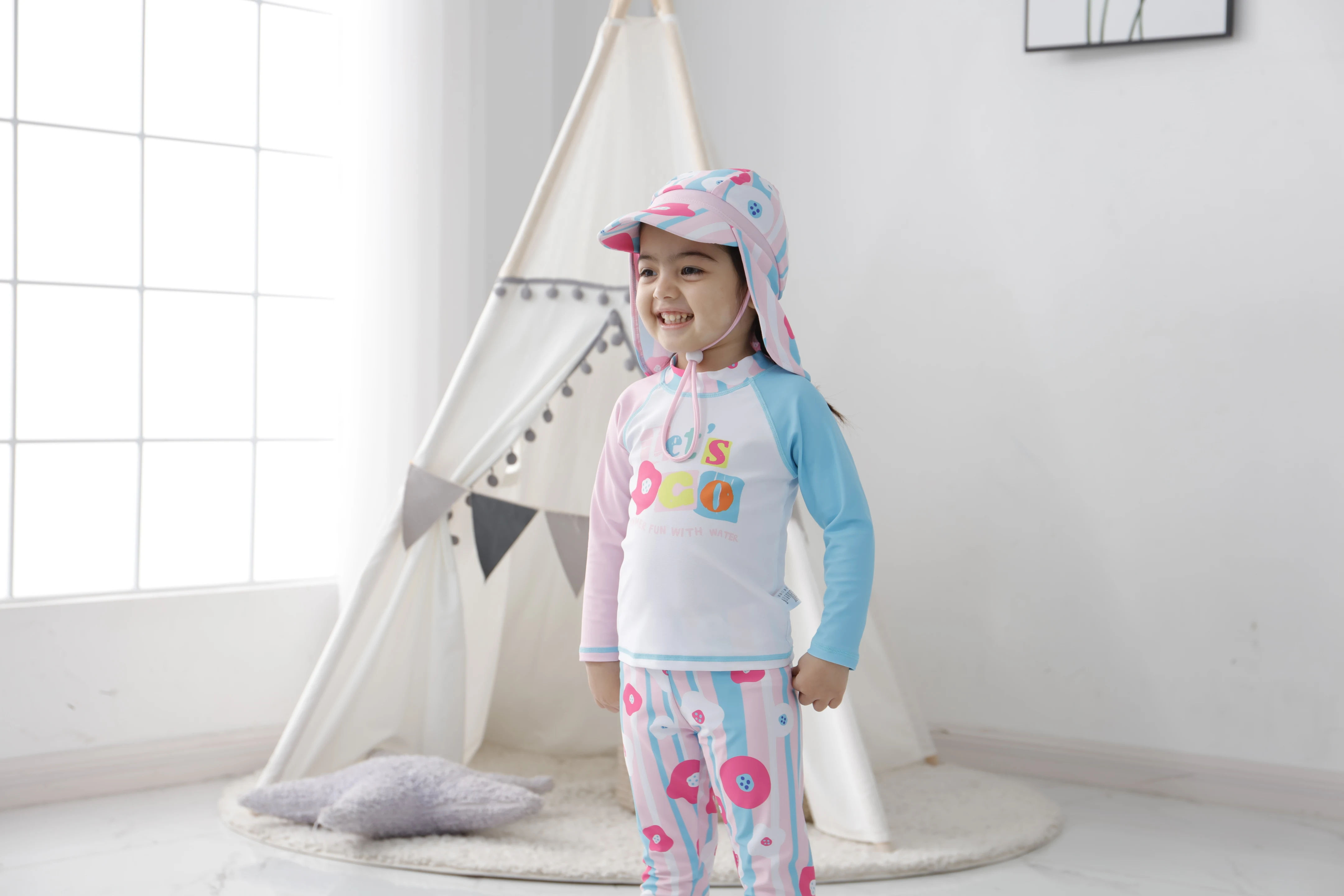 Long Sleeve Trousers Letter Peaked Cap 3 Piece Set Lovely Girl Bathing Suit 2022 NewVentilation Quick Drying Children Swimwear