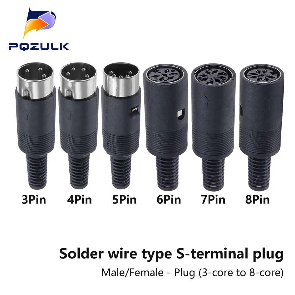 DIN 3pin4pin 5pin 6pin 7pin 8Pin Male Female Plug socket jack Solder Connector with Plastic Handle S terminal MIDI plug DIY