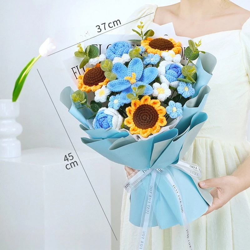 

Teachers' Day Gift Bouquet Cross-border Finished Product Hand-knitted Wool Large Opening Tulip Simulation Flower Wholesale