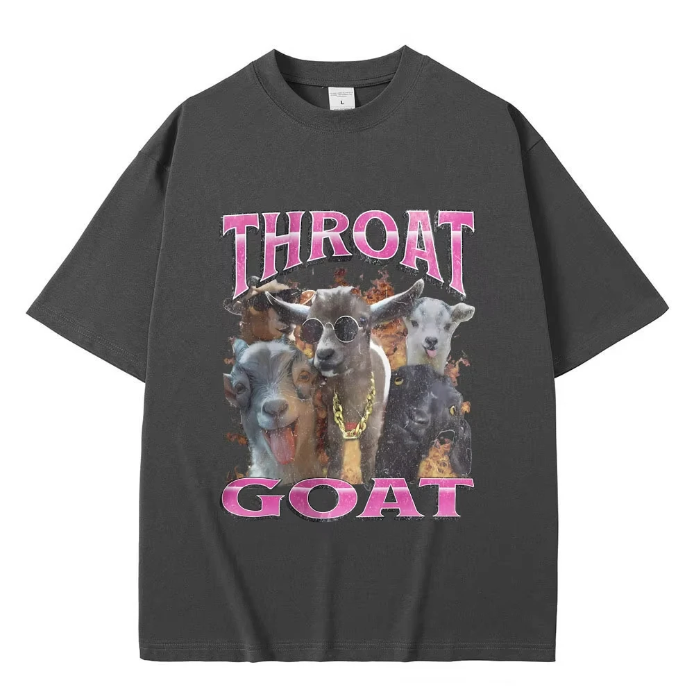 Funny Throat Goat Graphic Print T-shirt Male Fashion Oversized Streetwear Men Women Casual High Quality Pure Cotton Short Sleeve view 2