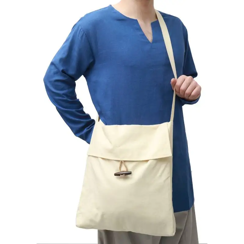 Bolso de hombro de lona vikingo para hombre y mujer, bandolera de gran capacidad con botón de cuerno, estilo Medieval