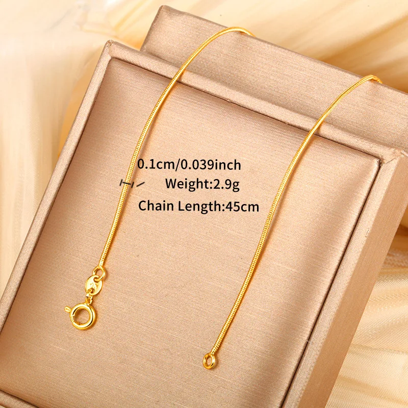 

Luxury 24K 9999 Pure Gold real gold Women's fashion plain chain round snake bone chain