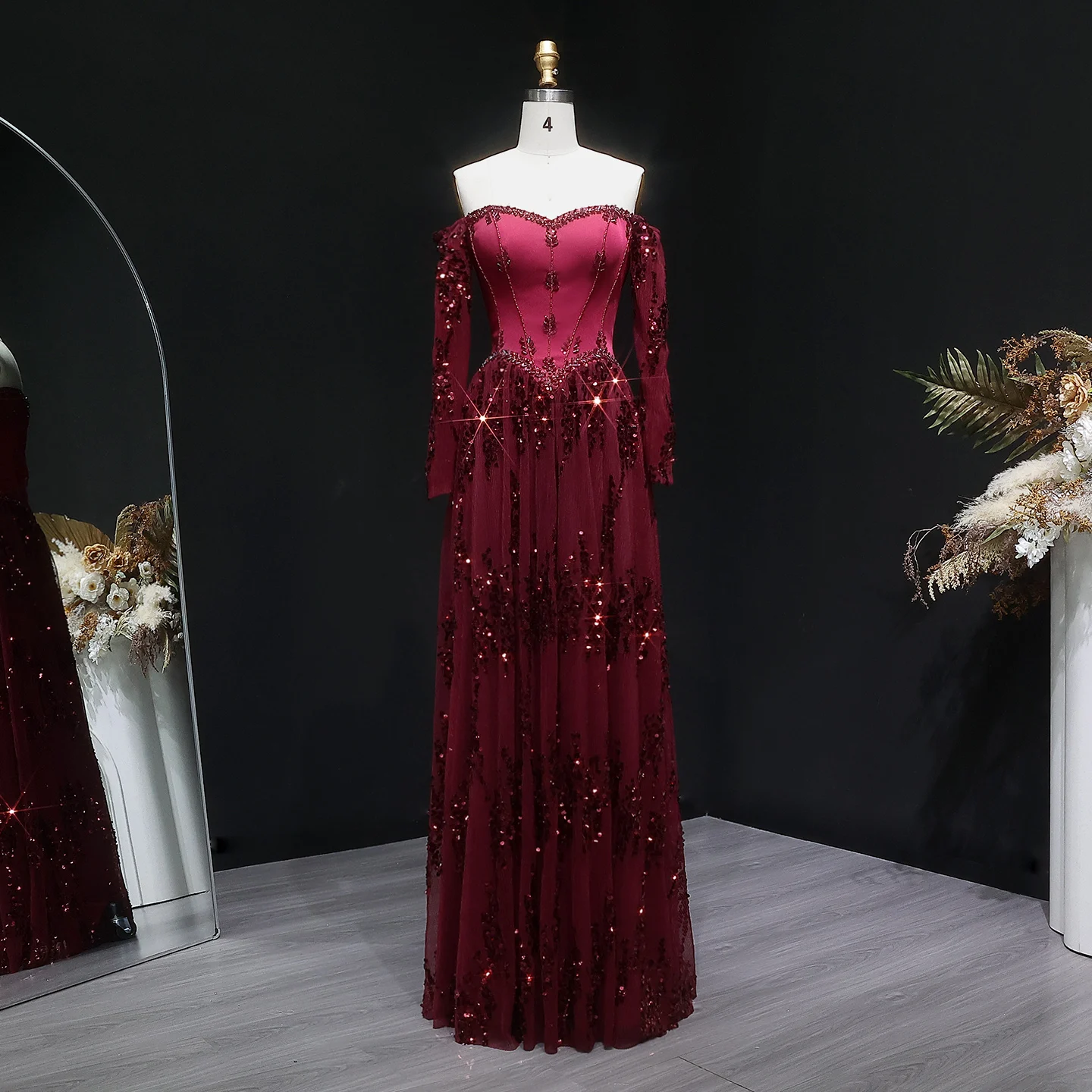 Sharon Said Elegantes Sweetheart-Abendkleid mit Transparenten Langen Ärmeln und Perlen für Hochzeiten, Partys und Bälle SS628 Maßanfertigung – Detail 18