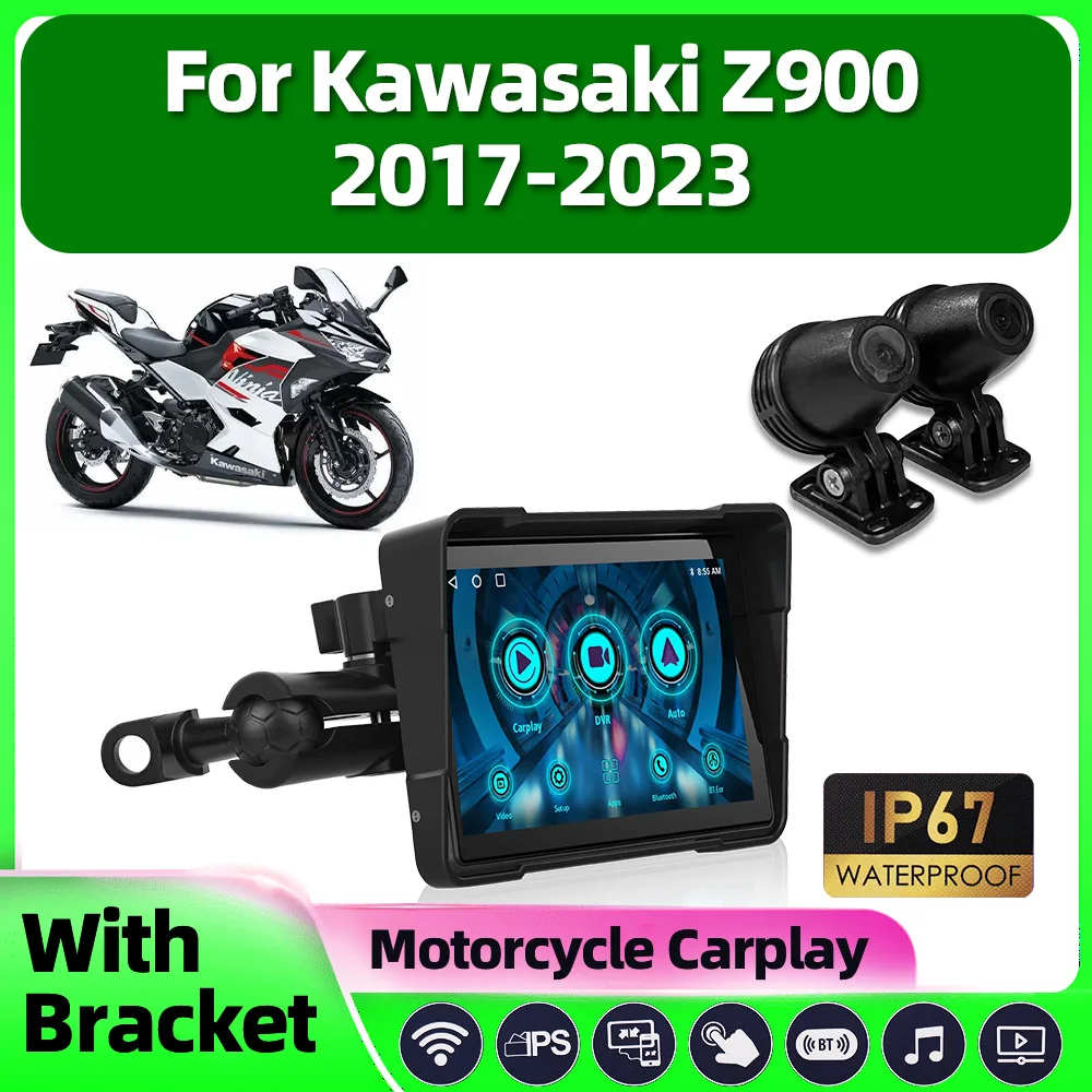 

Motorcycle CarPlay 5inch Wireless GPS Navigation Android Auto Dual Bluetooth Camera Recorder For Kawasaki Z900 2017-2022 2023