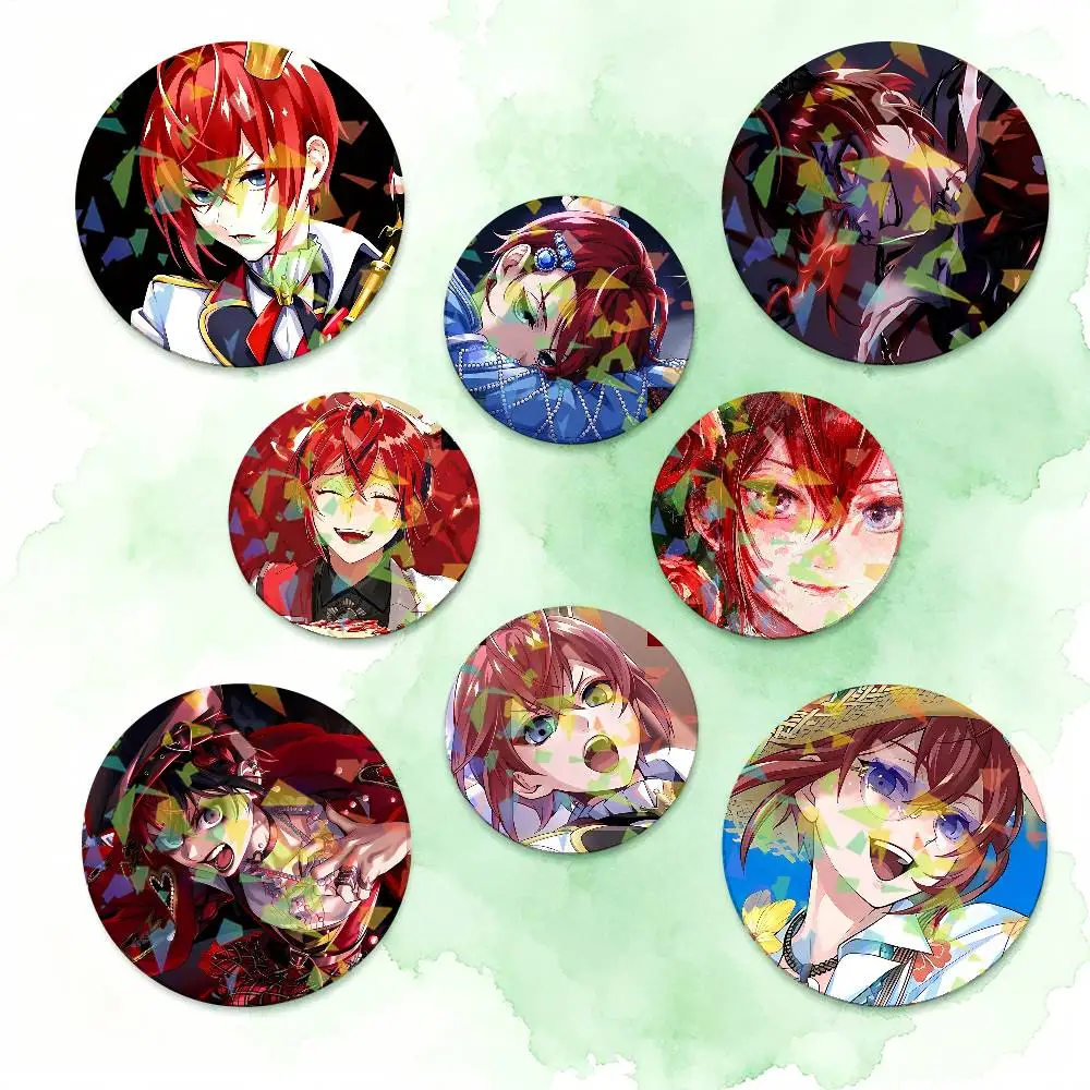 Riddle Rosehearts Game T-Twisted Wonderland Round Badge Lapel Pins for Backpacks Briefcase Laser Brooch Clothes Gifts