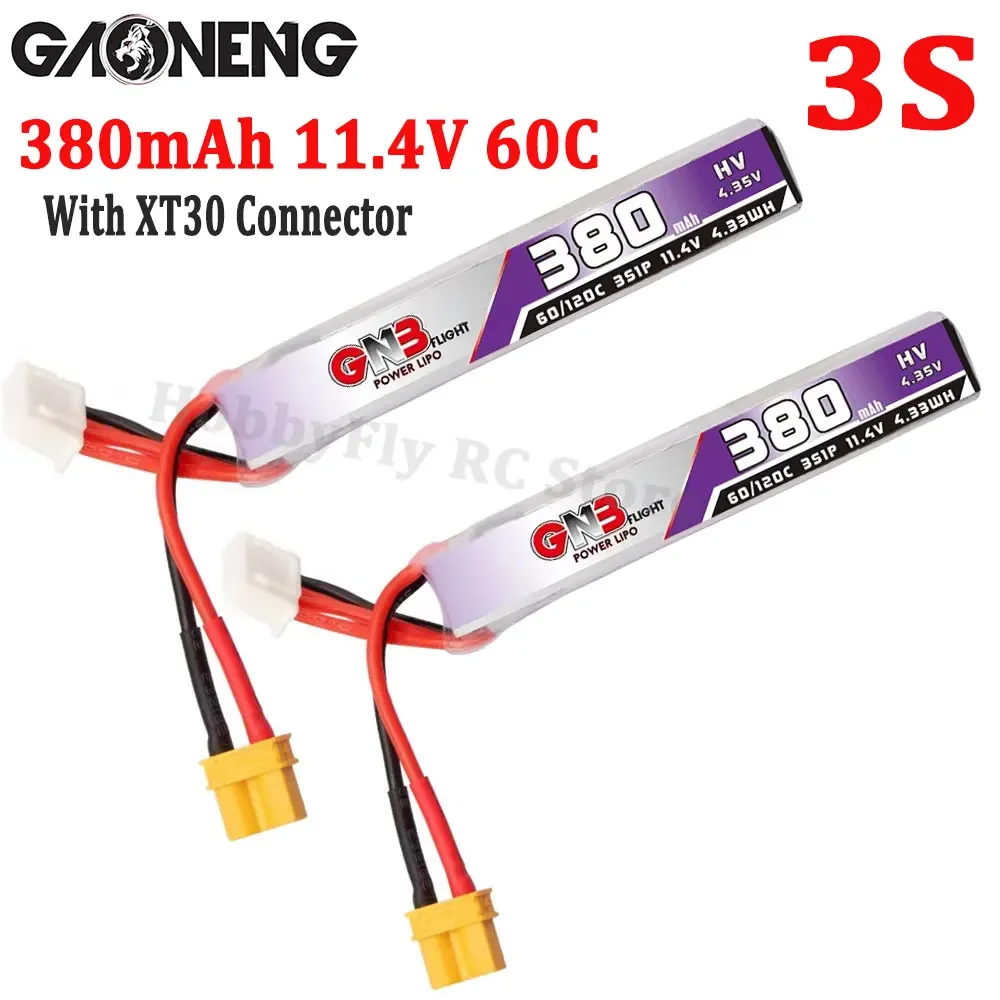 2PCS Gaoneng GNB 380mAh 3S 11.4V 60C/120C HV Lipo Battery With XT30 Plug For FullSpeed TinyLeader Whoop 3S Drone RC FPV Drone