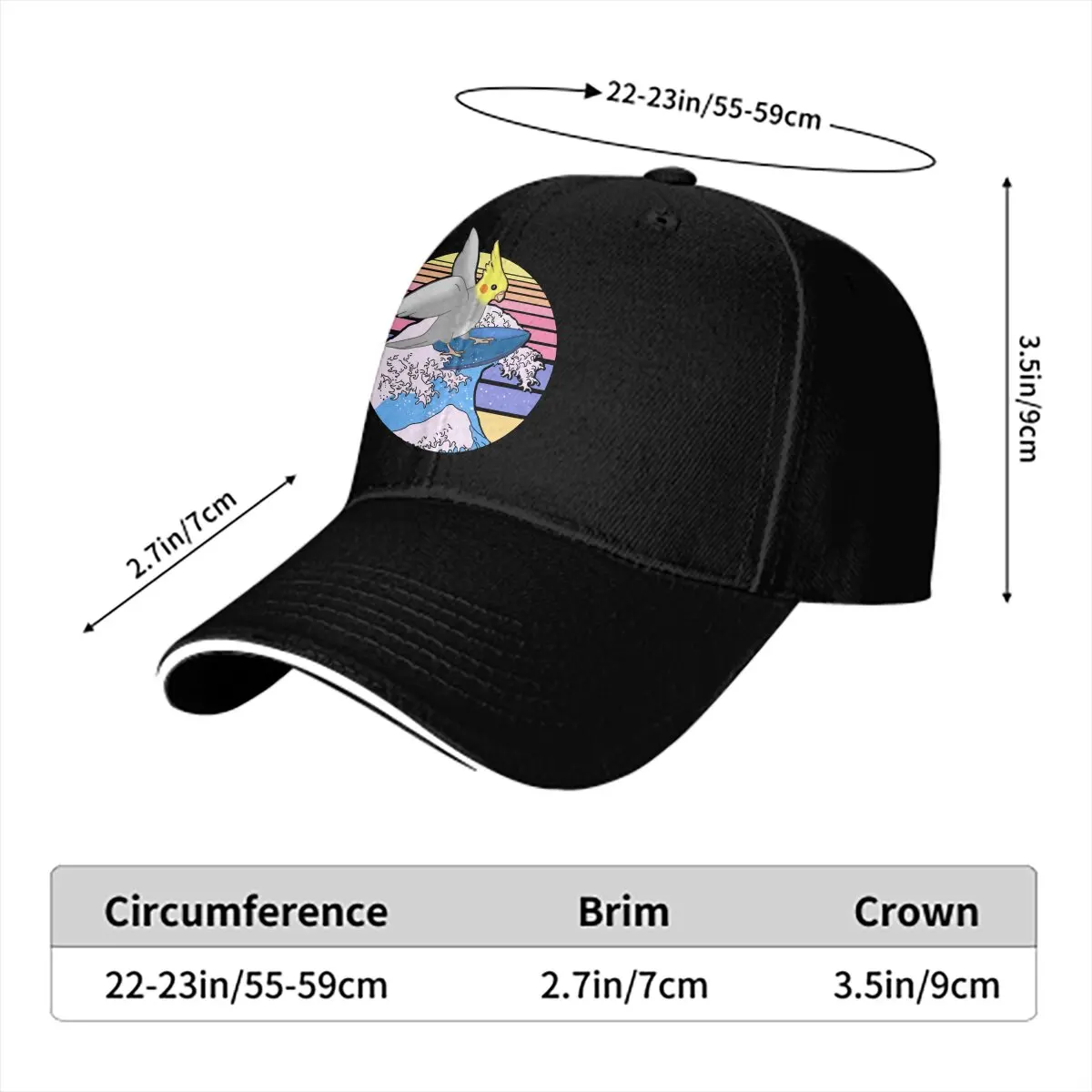 Aesthetic Surfing Cockatiel Animal Parrots Cockatiel Doodle Multicolor Hat Peaked Women's Cap Personalized Visor Protection Hats