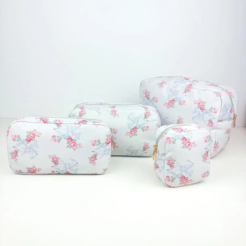 Lady Cosmetic Pouch Leaves Print Travel Makeup Bag Set Nylon Waterproof Toiletry Bag for Women Valentine's Day Gifts