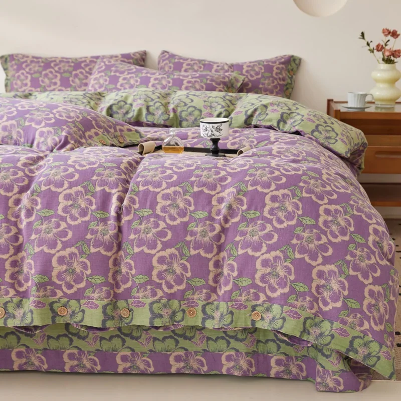 

4-Piece Sets Cover Single Woven Jacquard Double-sided 100 Pure Cotton Gauze Quilt Cover Naked Sleeping Bedding Cotton Quilt
