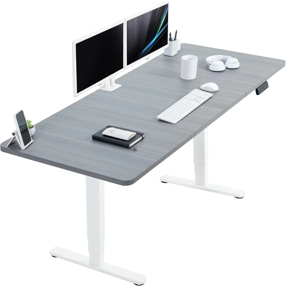 71 X 30 Inch Sit Stand Desk, Dual Motor Memory Controller Height Adjustment, 2B Series, Dark Gray Top White Frame, Stand Desk