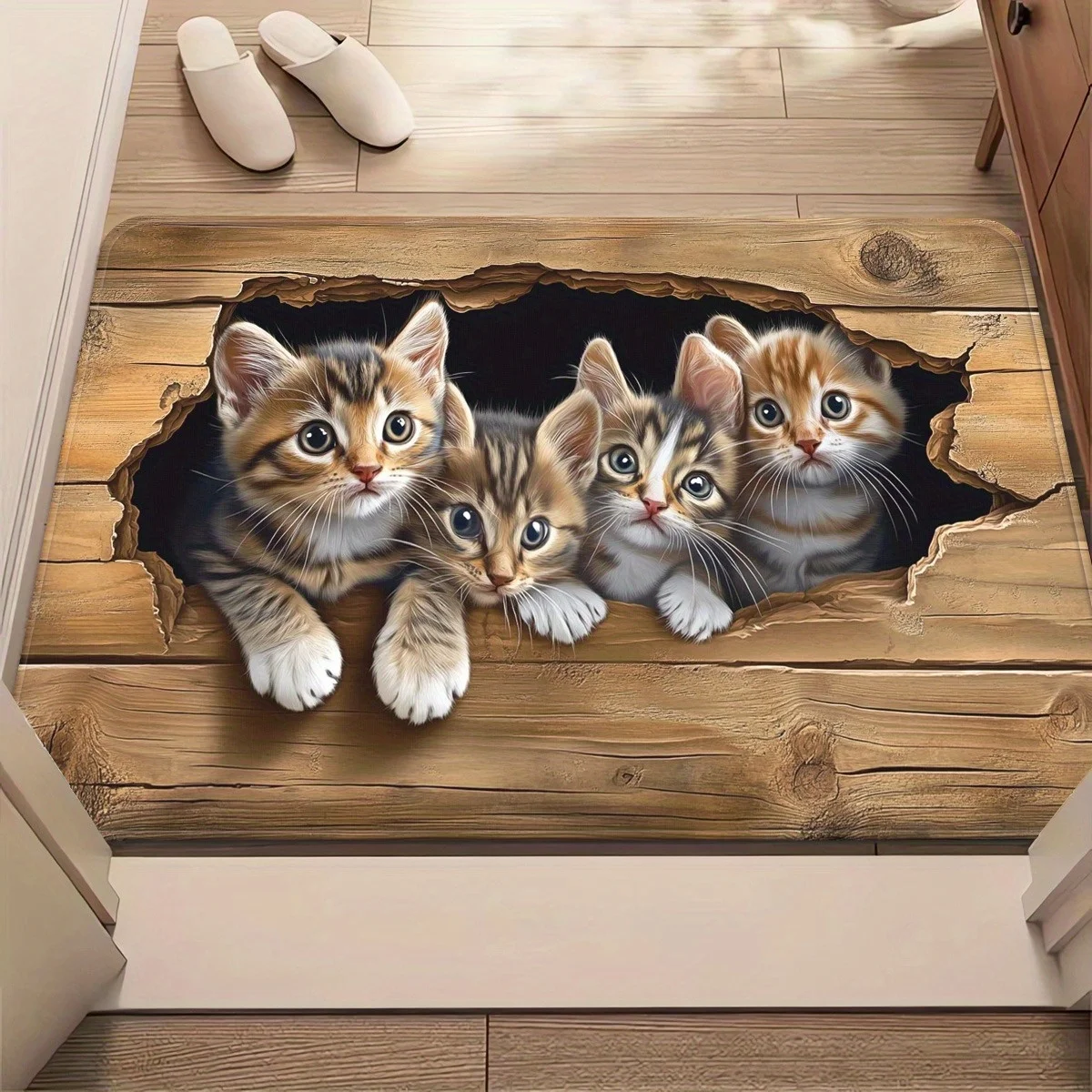 1pc Cute Four Kitten Pattern DoorMat, Non-slip Floor Mat, Suitable for Living Room, Bedroom, Bathroom, Holiday Home Decoration