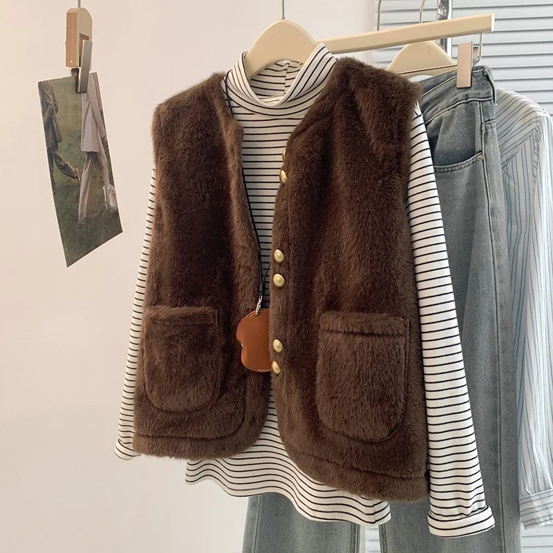 Luźna, lekka, ciepła kamizelka w dużym rozmiarze, jesienno-zimowa, nowa, modna odzież wierzchnia na ramię, włókno poliestrowe.