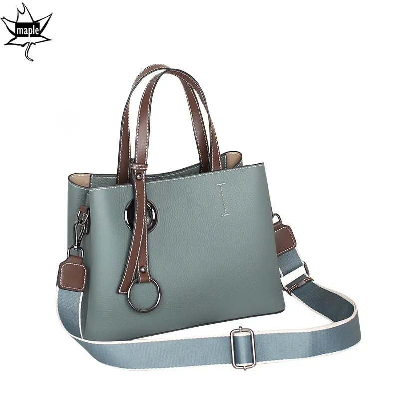 

2025 New Hit Colot Top-handle Tote Bag All-match 100% Cowhide Leather Women's Handbag Green Caramel Office Lady Shoulder Bag