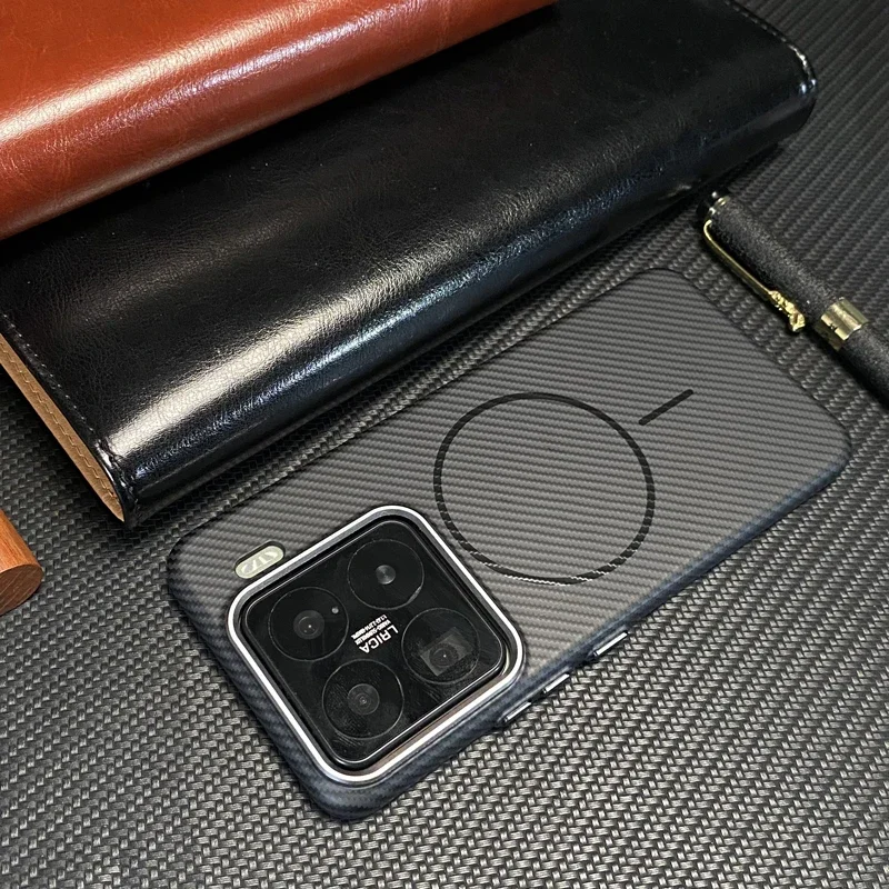 Alloy Camera Lens Carbon Fibre Texture Phone Case For Xiaomi Mi 15pro 15 14 Ultra 14Pro Magnetic Charge PC Hard Protective Cover
