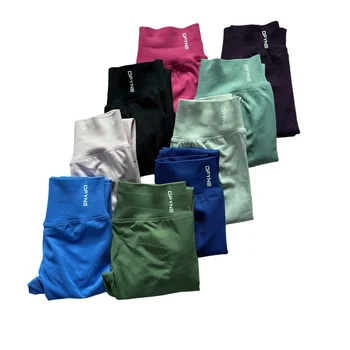 Leggings de impacto com logotipo para mulheres scrunch sem costura yoga legging baixa faixa com nervuras ginásio calças esportivas alta elástica calças de fitness