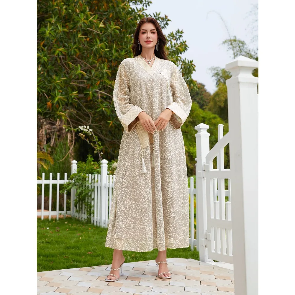 

Dress Abaya Women Eid Muslim Dresses Modest Jalabiya Mesh Abayas Kaftan Islam Lace Up Long Robe Ramadan Morocco Dubai Vestidos