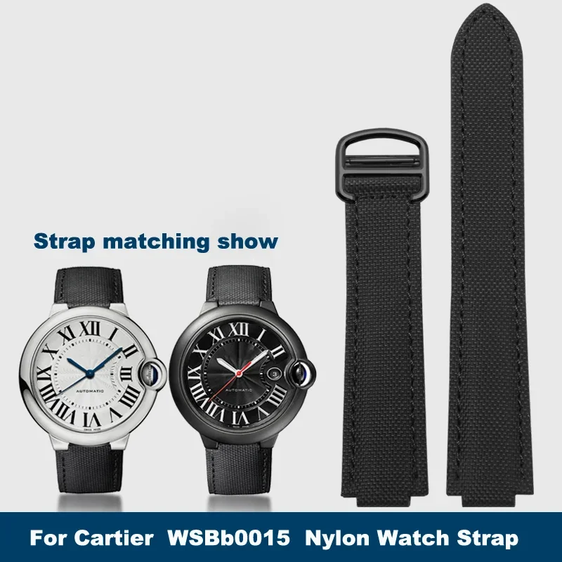 

Nylon watchband for Cartier Blue Balloon WSBB0015 Wrist band 16*8mm 18*11mm 20*12mm black watch strap with folding clasp