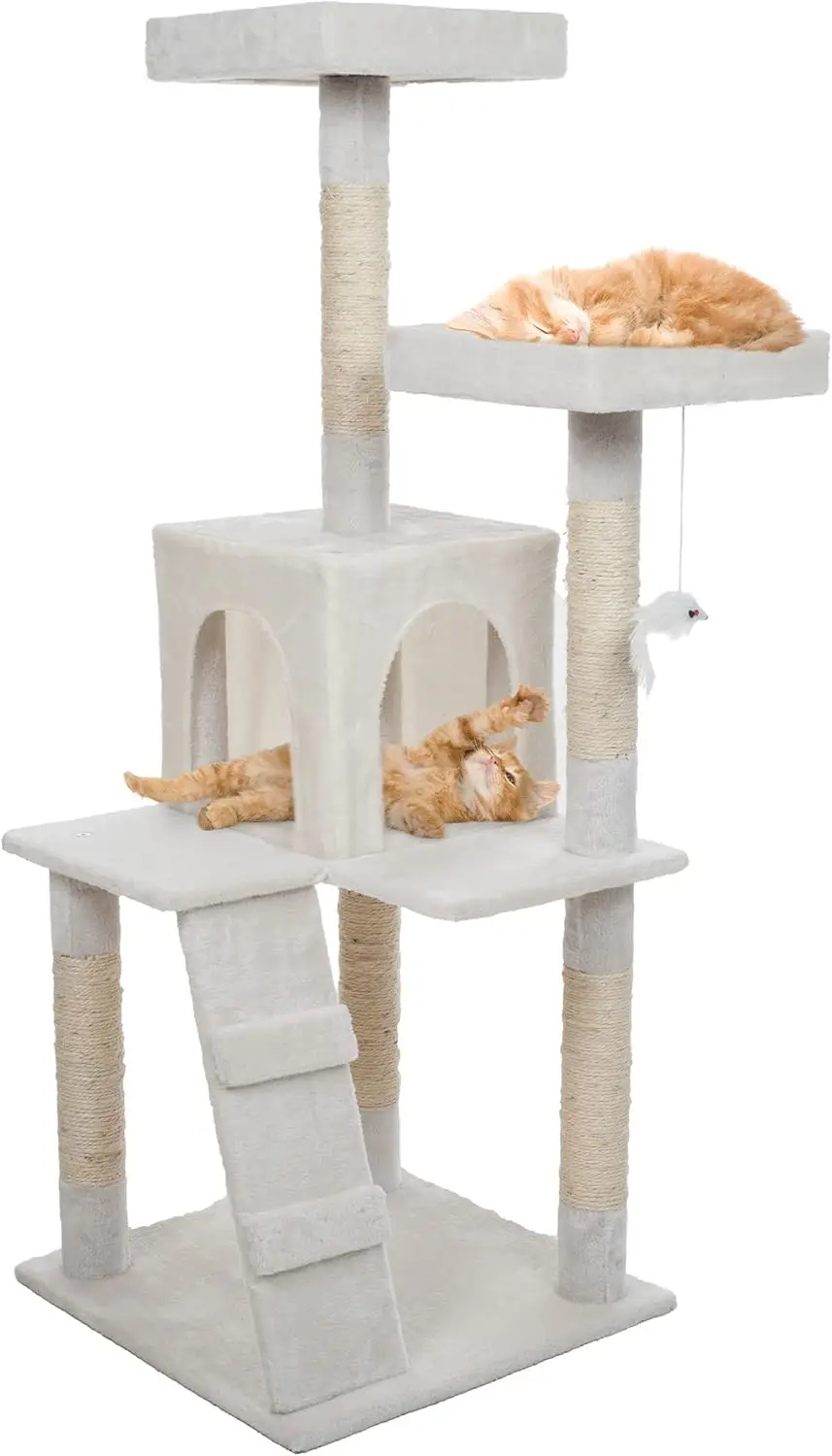 

4-Tier Cat Tower - Napping Perches, Cat Condo with Ladder, 5 Sisal Rope Scratching Posts, Hanging Toy – Cat Tree for Indoor