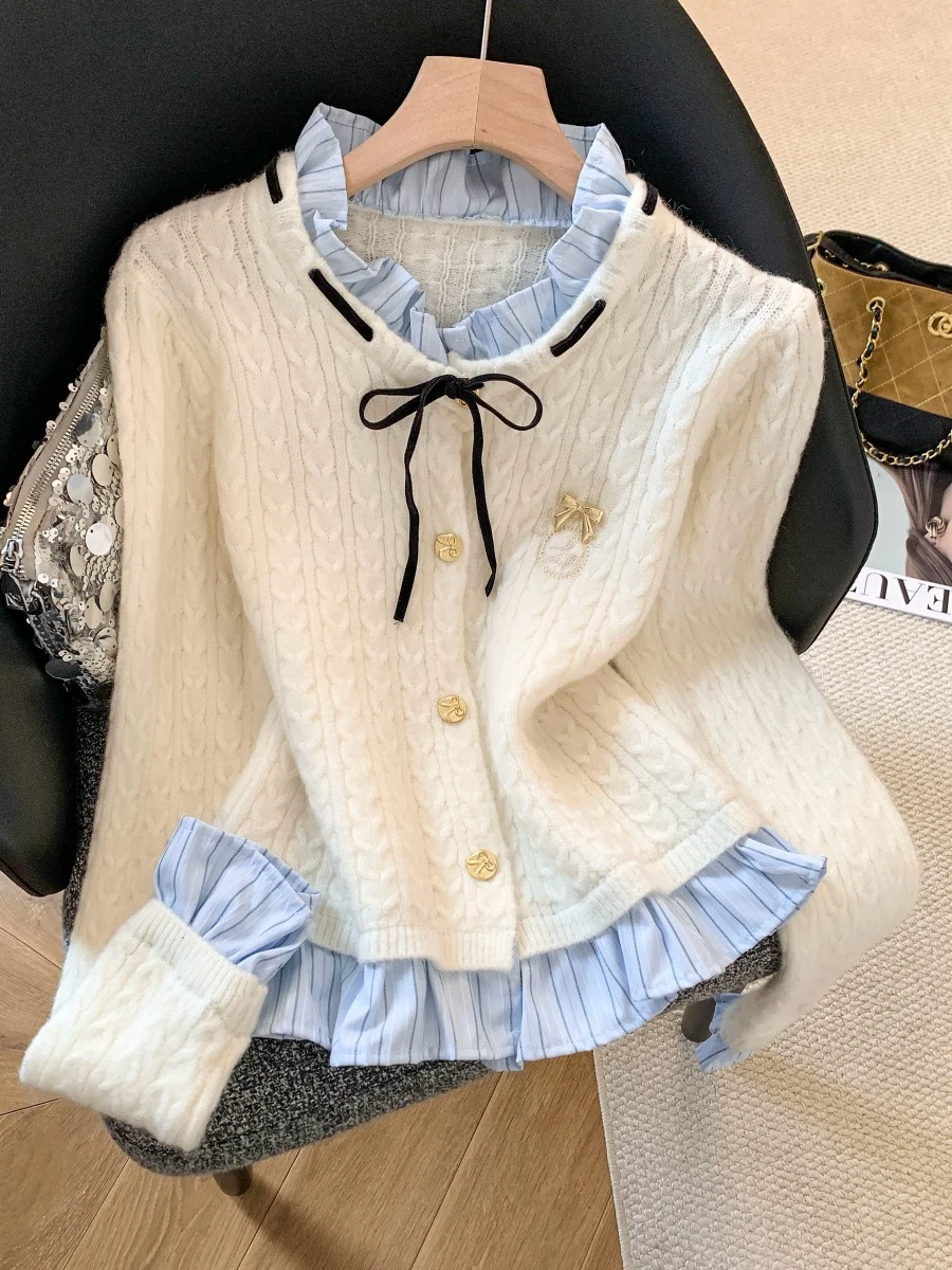 

Вязаный кардиган Sweet Style с поясом-узлом, женский, приталенный, в корейском стиле, с длинными рукавами, круглый вырез