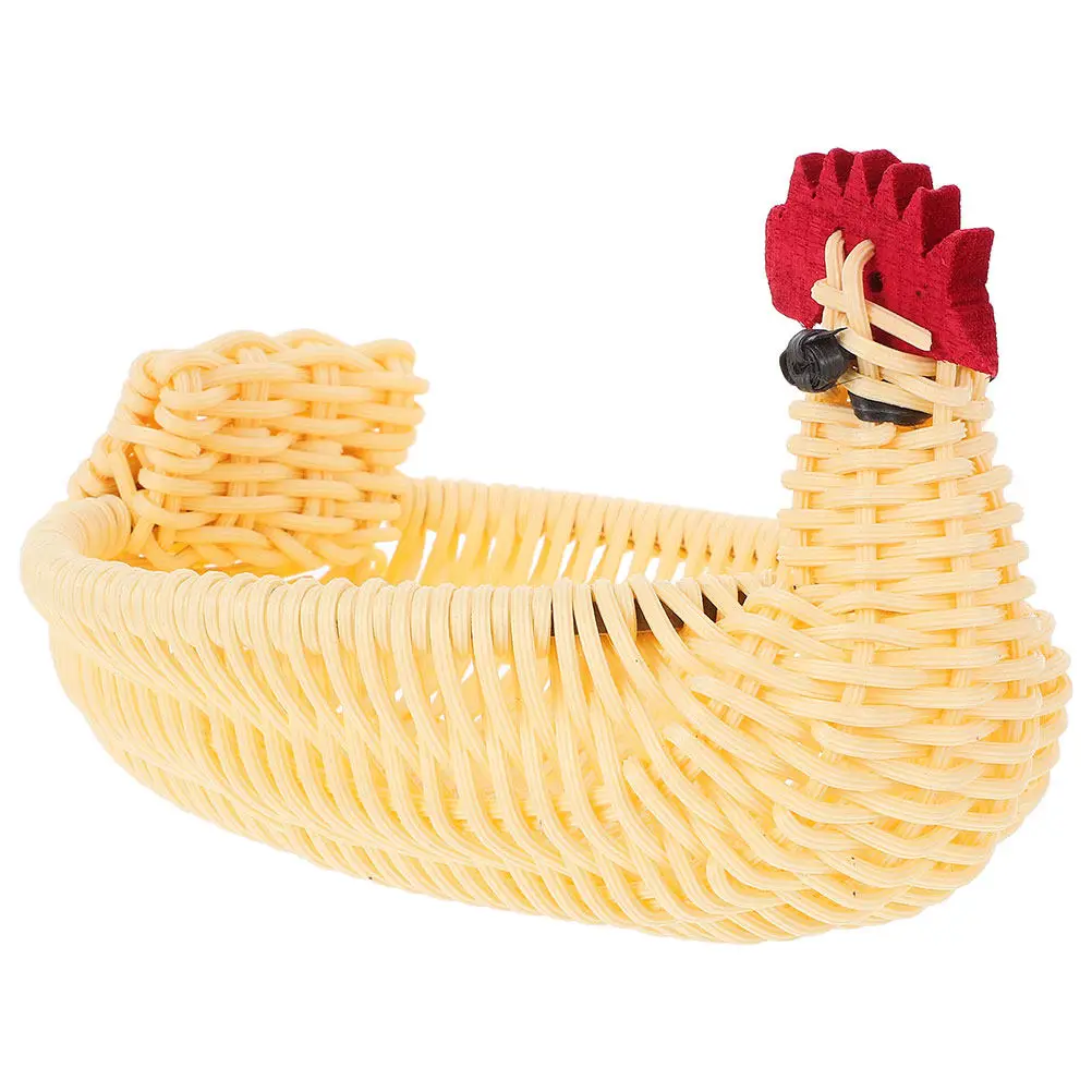 

Multi-Functional Woven Storage Basket Imitation Rattan Chicken Design Egg Holder Fruit Basket Easter Decoration Home Decor