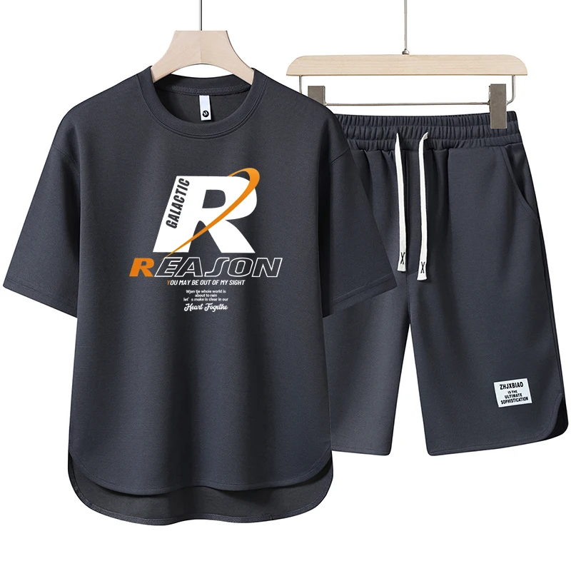 Summer Casual Men's Suit Japan High Street Harajuku Top Shorts Two Piece Set Anime Print Tee Short Pants Men's Wear Sports Suit