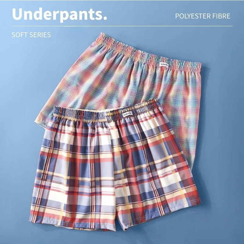 Celana Panjang Pria Motif Kotak-kotak, Celana Santai Longgar untuk Tidur, Celana Boxer Fashion untuk Berenang, Celana Pendek Rumah Lembut untuk Pria, Pakaian Dalam, Pakaian Pantai, Celana Dalam Datar