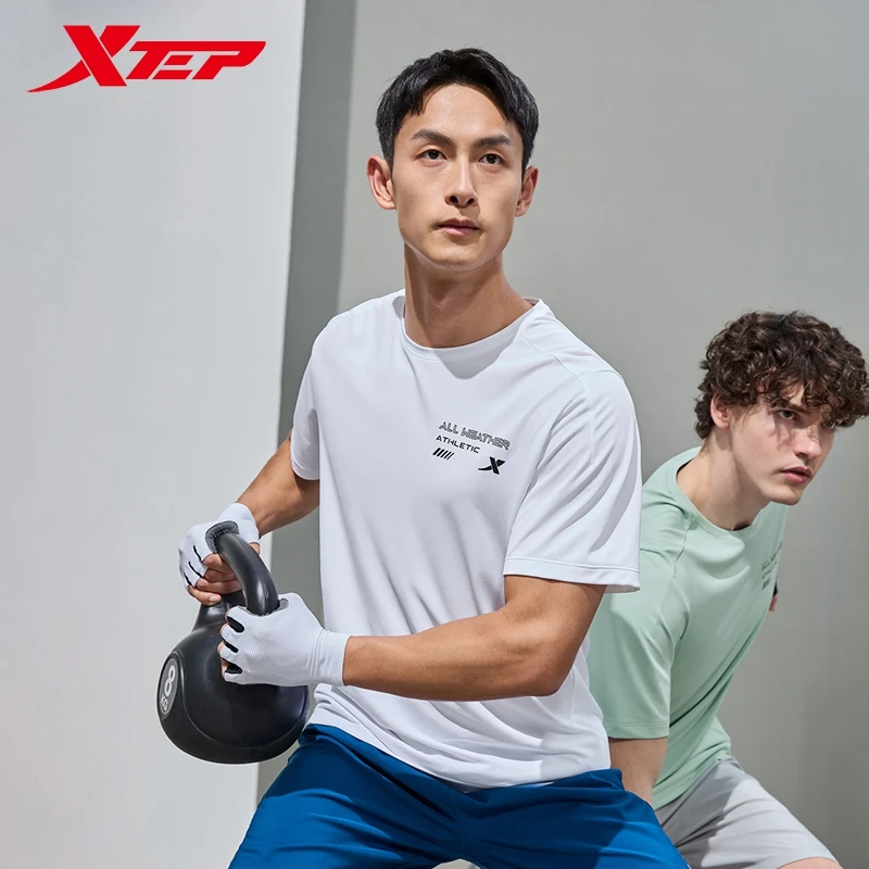 Xtep Short Sleeve Knitted Shirt For Men 2024 Summer Quick-Drying Men\'s T-shirt Training Breathable Outdoor Tops 876229010030