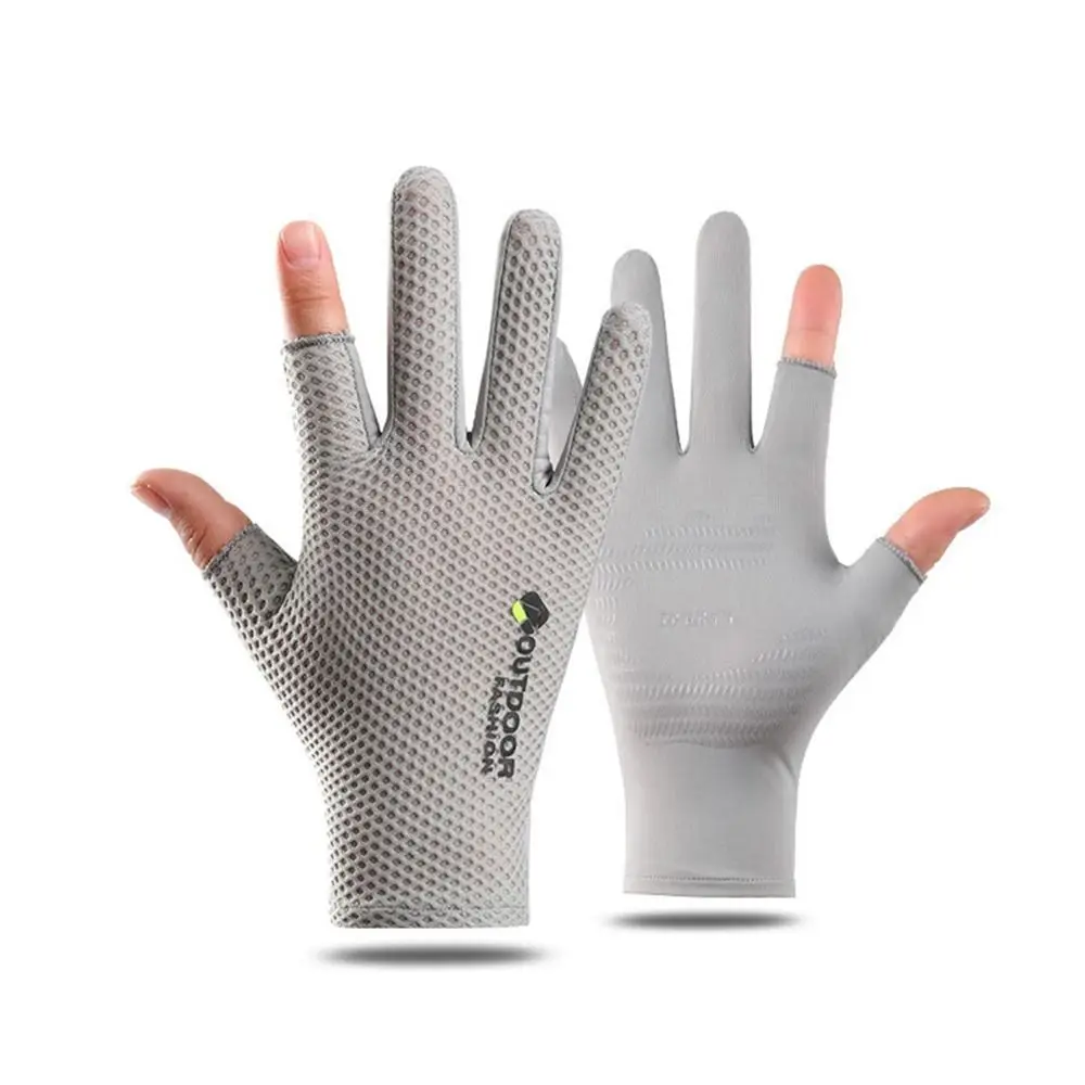 

Mesh Ice Silk Gloves Breathable Non-slip Thin Cycling Mittens Sun Protection Show Two Fingers Sports Gloves Male