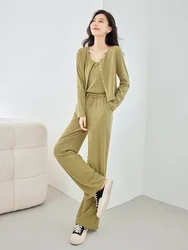 Vimly Three Piece Knit Pant Sets Fall 2023 Fashion Women Clothing New Arrivals Outfits Cardigan + Tank Top + Wide Leg Pant M2873