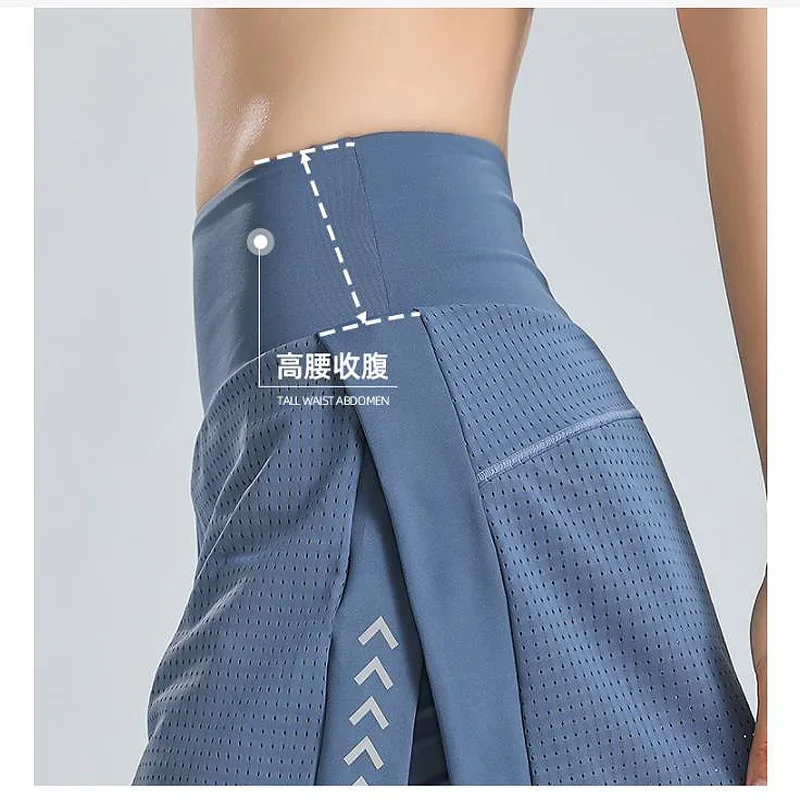 Shorts Women Tennis Pants Breathable Mesh High Waist Shorts Female Tennis Skort Sport Yoga Running Shorts Skirt Solid Color