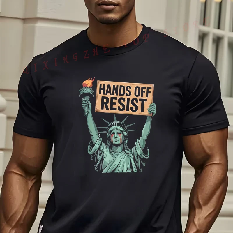

Мужская футболка с надписью «Hands Off» и изображением Статуи Свободы, с ярким слоганом «Hands Off», повседневный топ с круглым вырезом и короткими рукавами