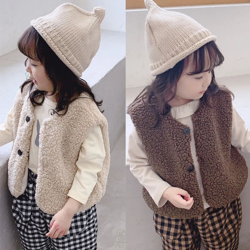 Girl\'S Lamb Wool Vest Spring Autumn New Korean Version Thickened Warm Vest Men And Women Universal Fashion Children\'S Clothing