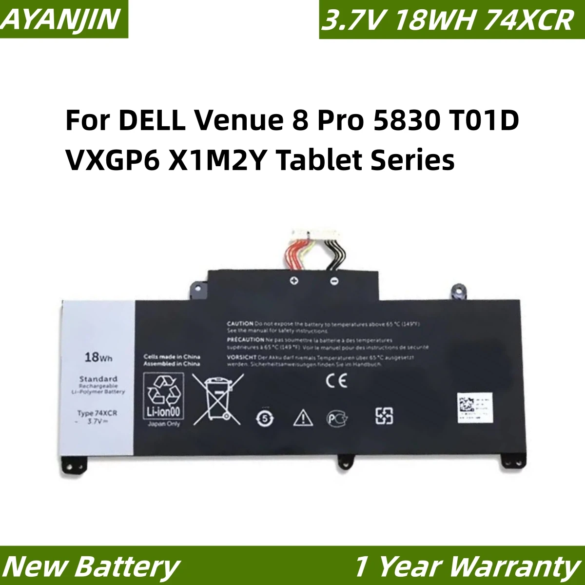 

74XCR 074XCR 3.7V 18WH Laptop Battery For DELL Venue 8 Pro 5830 T01D VXGP6 X1M2Y Tablet Series