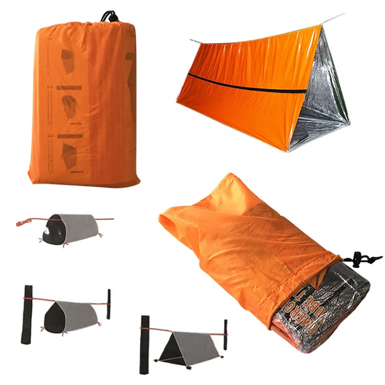 Camping emergency tube tent.Outdoor survival portable PE tent shelter  orange shelter