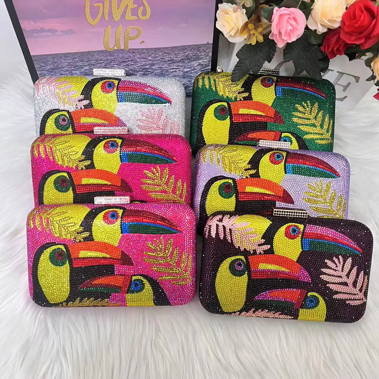 Novelty Toucan Bird Women Crystal Evening Bags Rhinestones Box Minaudiere Clutch Party Cocktail Handbag Diamond Chain Purse image 4