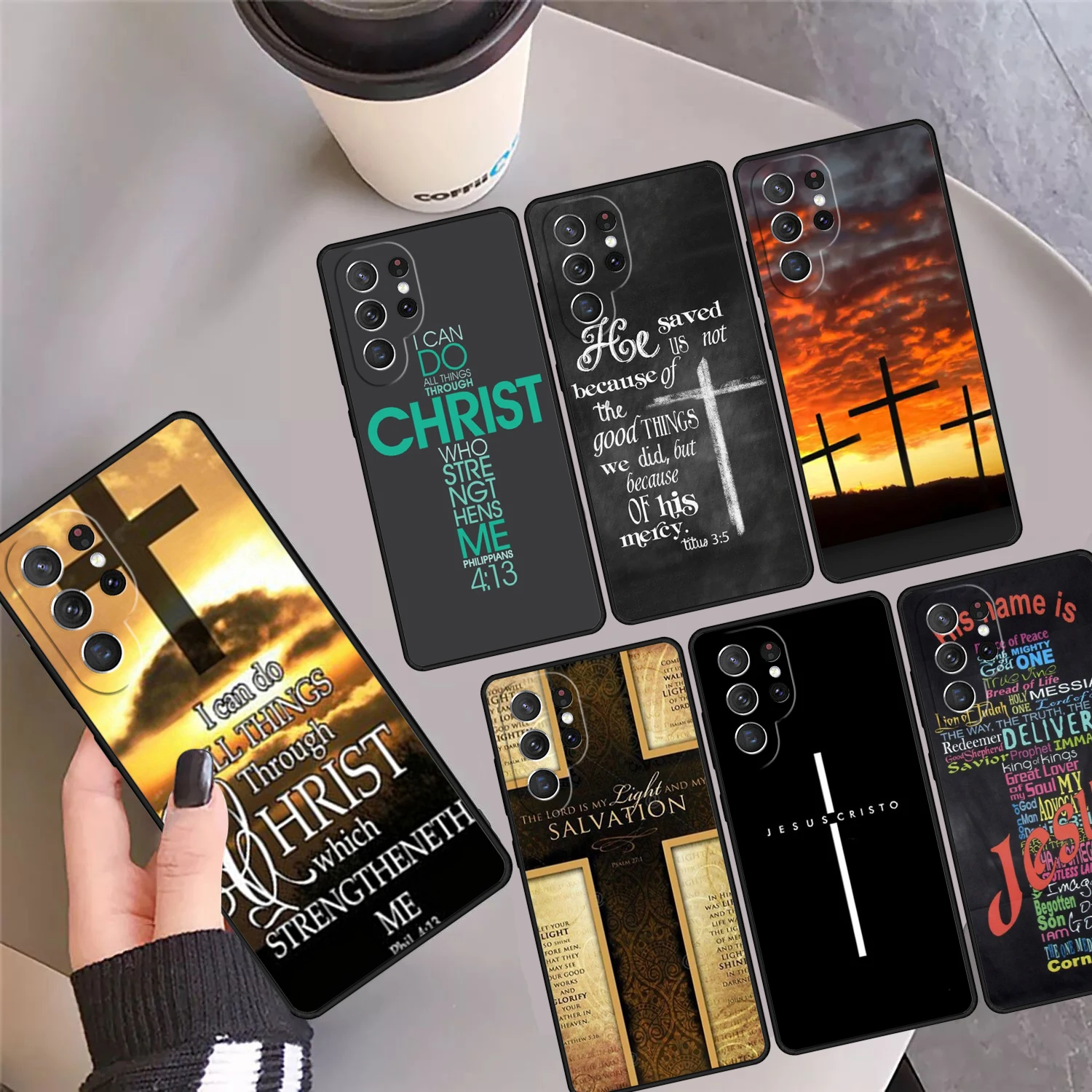 

Bible Jesus Christ Christian Cross sayings Phone Case For Samsung Galaxy S24 S25 Ultra S23 S22 Plus S21 FE S20 Note 10 20 Pro