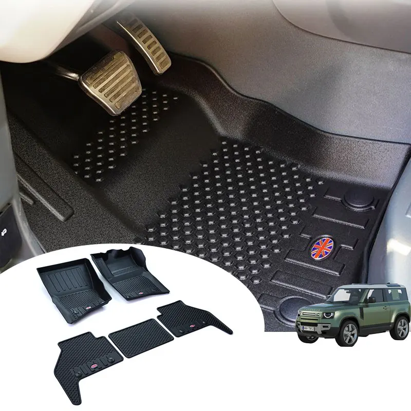 Lan rove Fit All Weather Black Custom Floor Mat Liner Set Compatible with 2023 2022 defender 110 original factory tpe foot pad