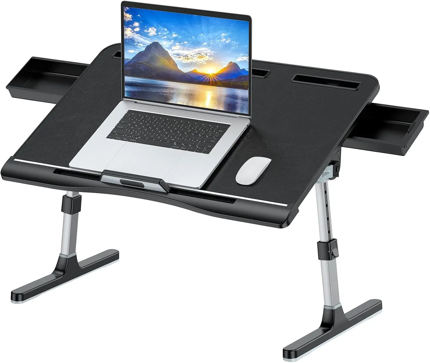 

Laptop Bed Tray Table [Luxury PVC Leather], Adjustable Laptop Desk for Bed, Foldable Lap Desk for Laptop with 2 Drawers, Multifu