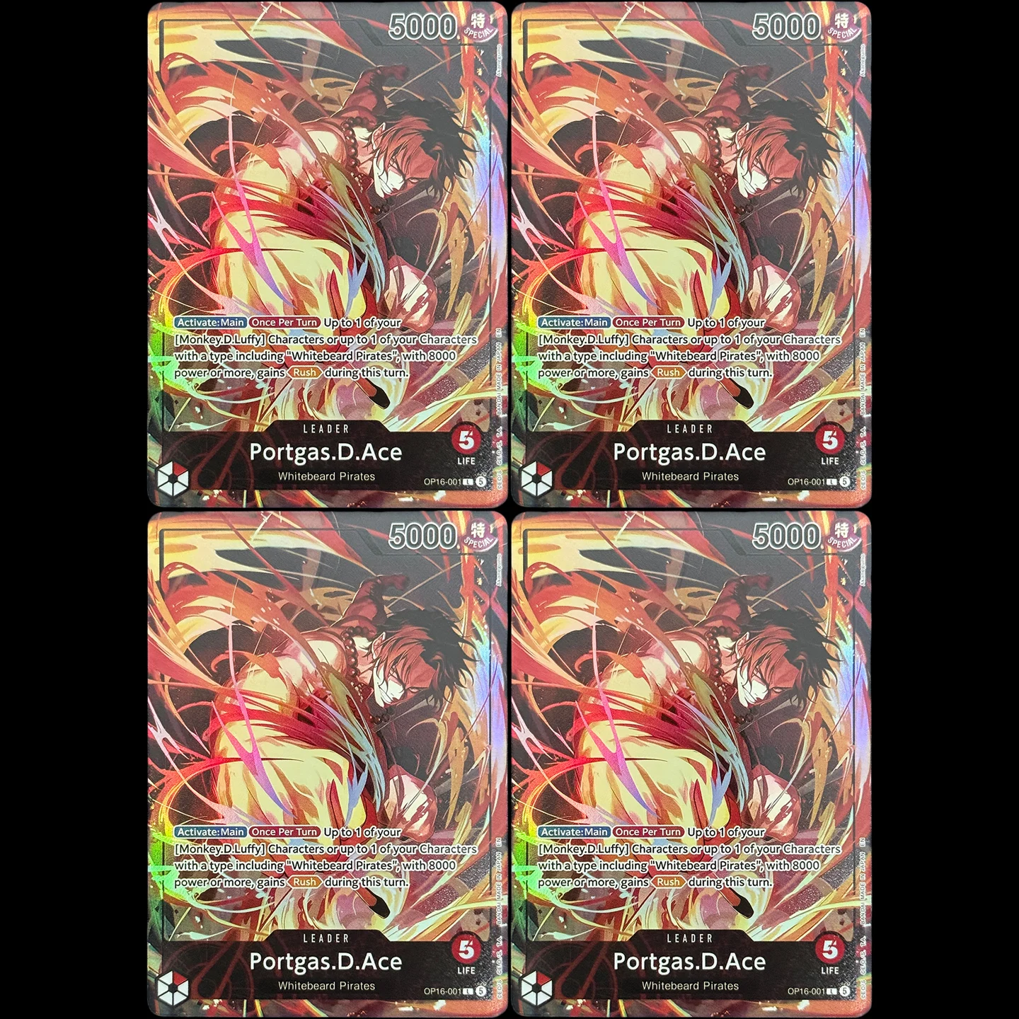 One Piece TCG English OP16-001 Portgas.D.Ace L Official Playmat Flame-Flame Fruit Coliseum Edition Foil Card Proxy