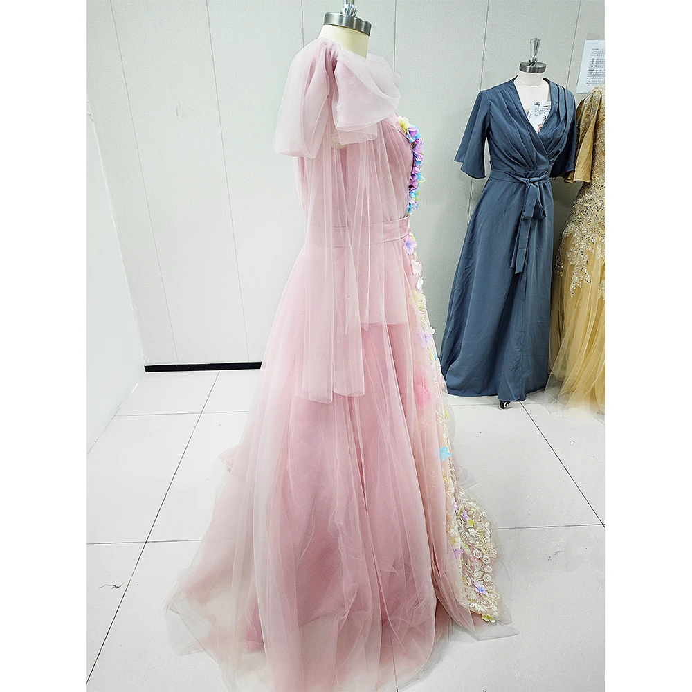 3D Flower Prom Dresses for Women 2024 Lace Applique Dusty Pink Elegant Gown Formal Robe De Soiree Vestido De Festa Casamento