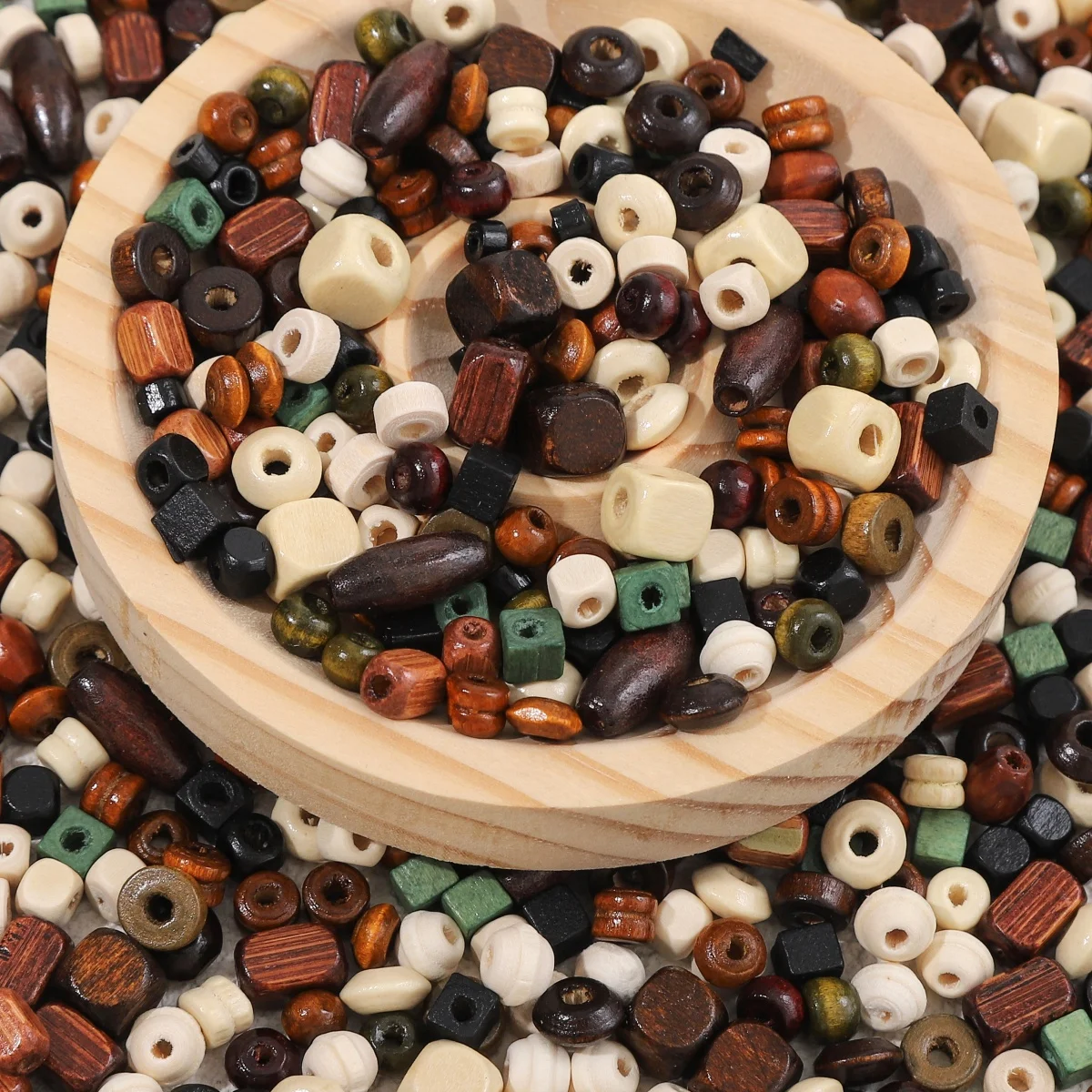 Mixed Style Wooden Loose Beads With Beading String 3-15mm Mixed Wood Beads For DIY Bracelet Necklace DIY Jewelry Making Supplies