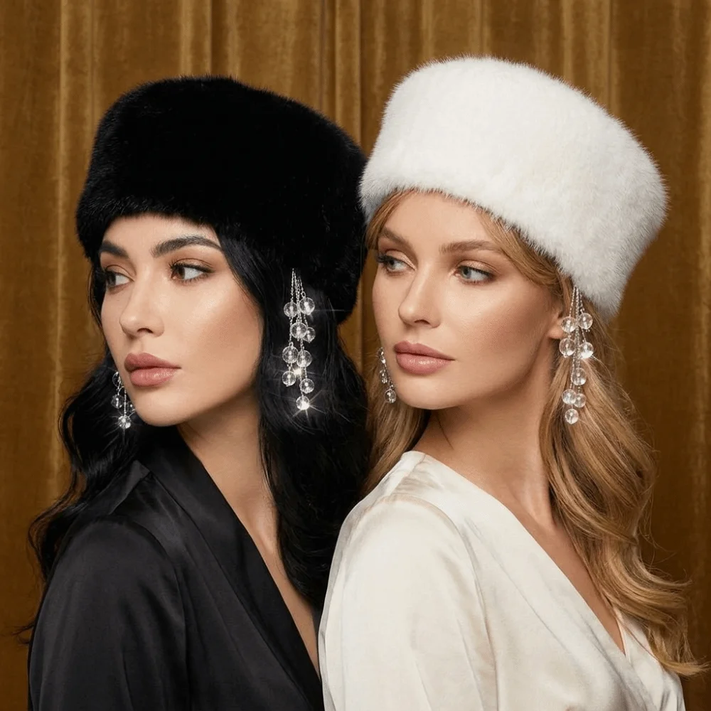 Durable Faux Mink Fur Pillbox Hat Texture Flat Top Flat Top Hat Face Flattering Versatile Winter Cap Women's Fashion