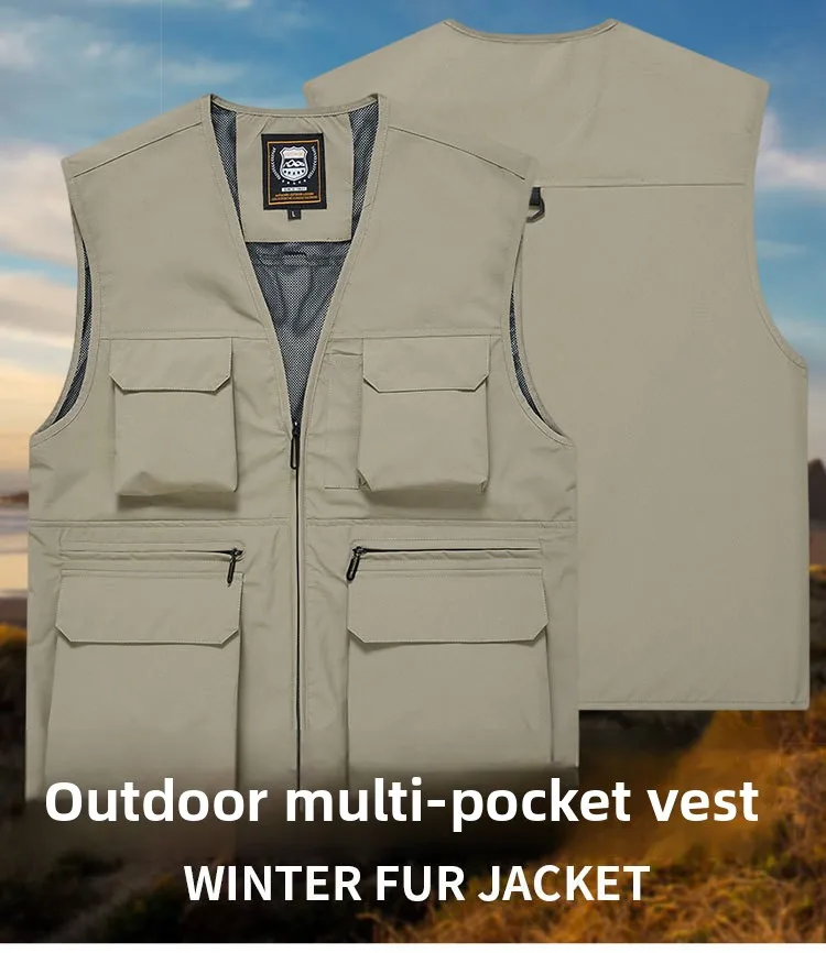 Men's Outdoor Multi-Pocket Quick-Dry Fishing Hiking Thin Vest Custom Logo Available