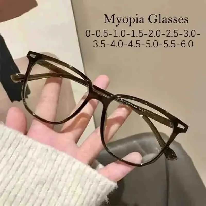 2023 Trendy Olive Green Square Finished Myopia Glasses for Women Men Ultralight PC Frame Anti Blue Light Prescription Eyewear